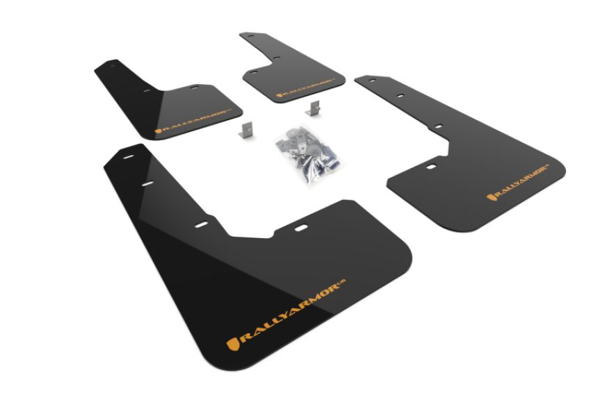 Rally Armor MF76-UR-BLK/WOR Black Mud Flap/Wild Orange Logo