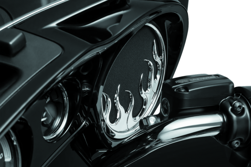 Kuryakyn 7374 Flame Speaker Grills For 14-Up Touring Models Chrome