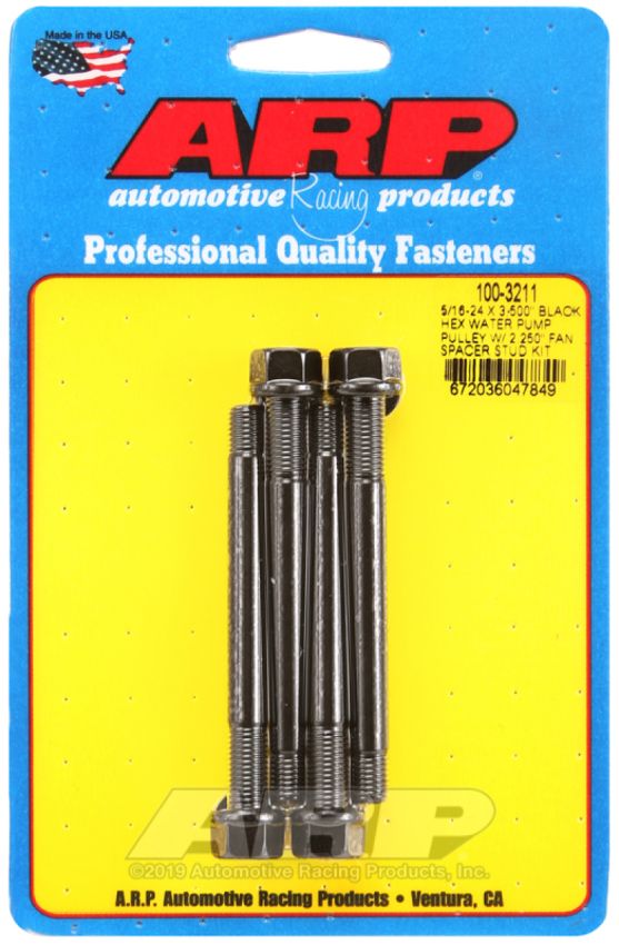 ARP 100-3211 5/16-24 X 3.500 Black Hex Water Pump Pulley w/ 2.250in Fan Spacer Stud Kit