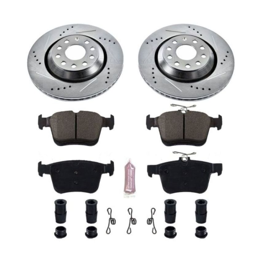 PowerStop K7084 Z23 Daily Driver Carbon-Fiber Ceramic Brake Pad and Drilled & Slotted Rotor Kit