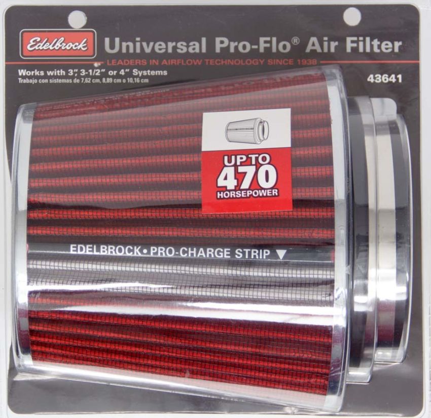 EDELBROCK EDE43641 Pro-Flo Air Filter Cone 6.70 Tall Red/Chrome
