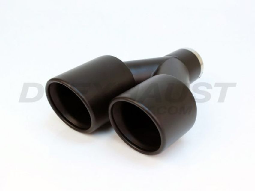 Different Trend Black Powder Coated Dual 3.5″ Double Wall Staggered Rolled Slant DT-24156RBK
