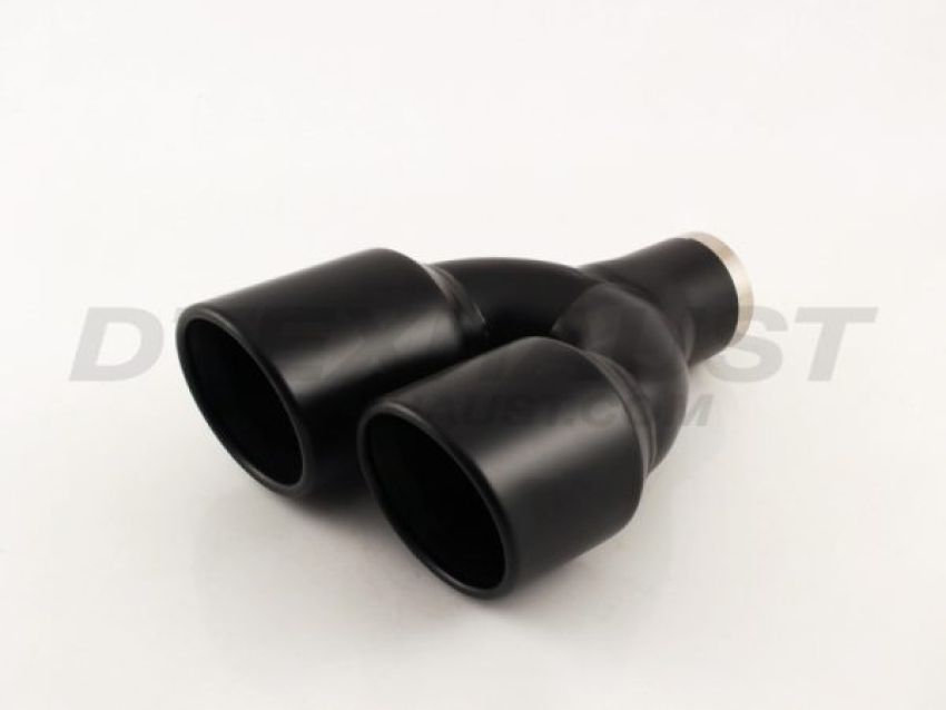 Different Trend Black Powder Coated Dual 3.5″ Double Wall Staggered Rolled Slant DT-25161RBK