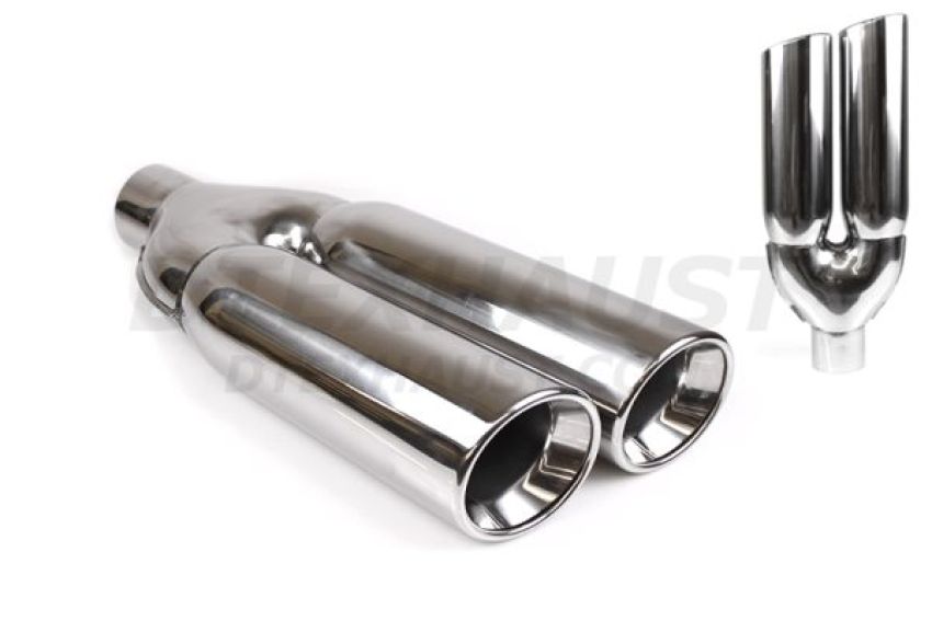 Different Trend Hi-Polished Tips Ss 4″ Dual Slanted Side-way Angle Double Wall DT-25038DS