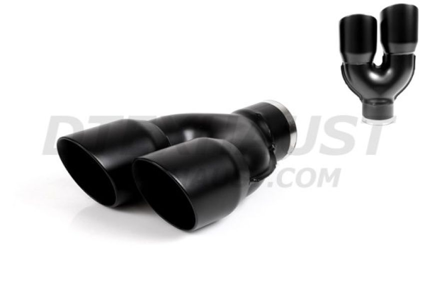Different Trend Black Powder Coated Dual Double Wall Staggered Angle Tip Passeng DT-30083YRBK