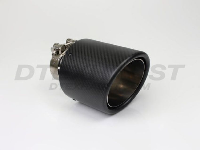 Different Trend 4.5″ x 6.5″ Clamp-on Double Layered Rolled Angle Carbon Fiber Tip With Polished Black Powder Coated Pipe DT-25169DBK