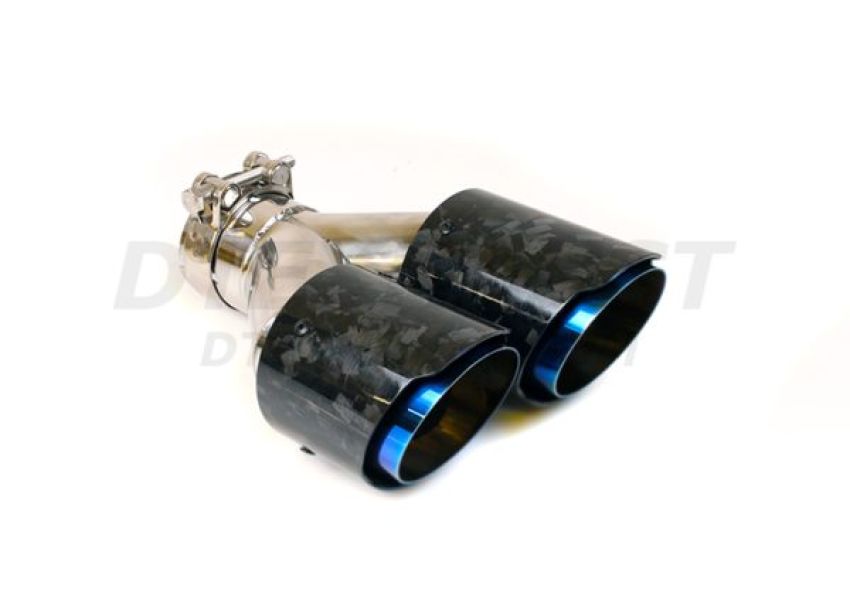 Different Trend Camouflage Carbon Fiber 7.25″ x 9.5″ Duel Exhaust Tip With 304 Ss Blue Flame Inner Tip Driver Side DT-25320L