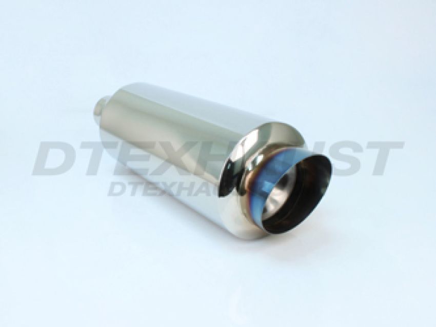Different Trend Hi-Polished Mufflers 6″ Round – With 4″ Slanted Blue Flame DTM-106S-BF