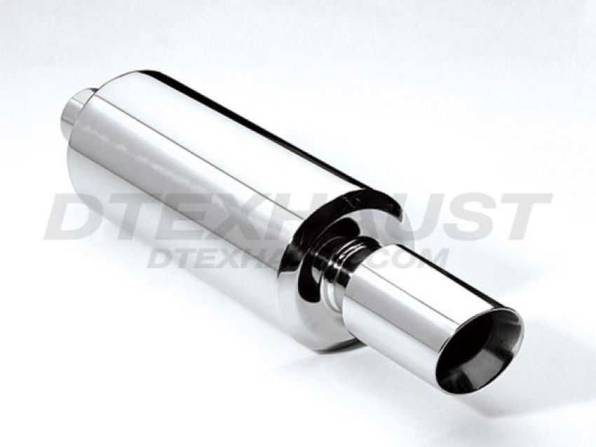 Different Trend Hi-Polished Mufflers 6″ Round With 3.5″ Slanted Double Wall DTM-114