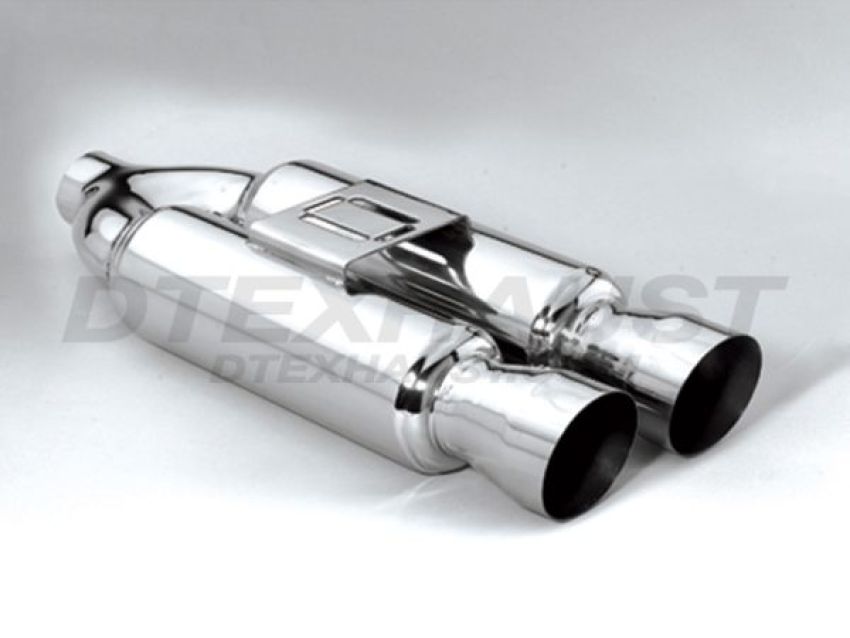 Different Trend Hi-Polished Mufflers Dual 4″ Round With Dual 3.5″ Slanted DTM-132