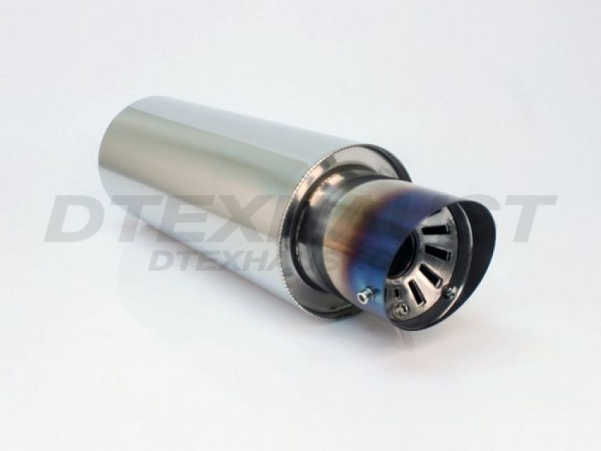 Different Trend Hi-Polished Mufflers 6″ Round Blue Flame Adjustable Silencer Slanted DTM-147S-BF