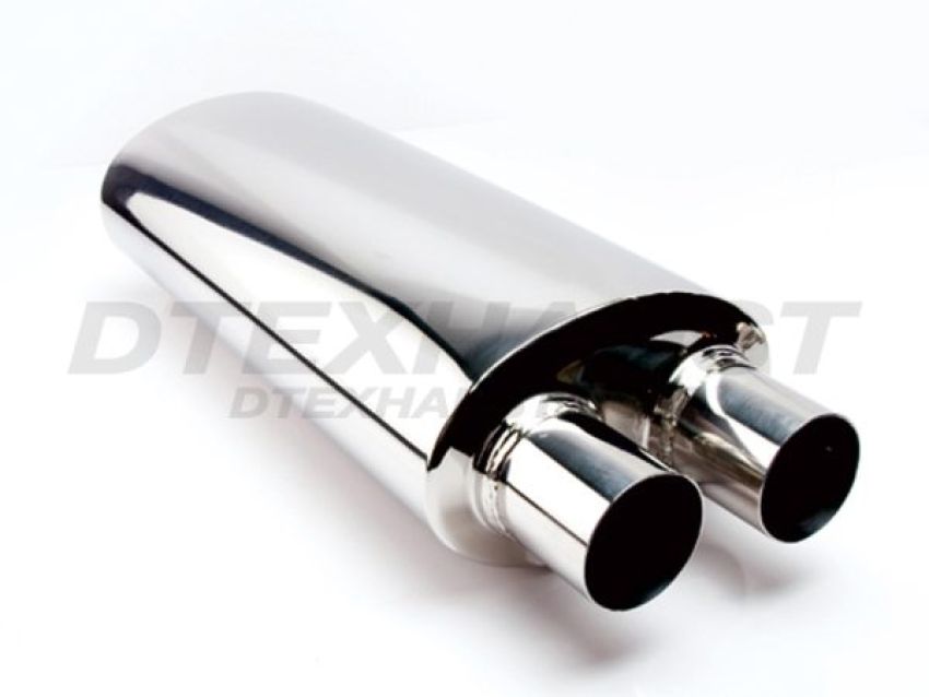 Different Trend Hi-Polished Mufflers 16″ Body – 2.25″ Single in / 2.25″ Dual Out DTM-24102D24-16