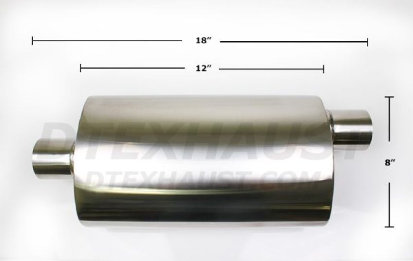 Different Trend Hi-Polished Mufflers 12” Body – 2.50” Center/offset DTM-25103FC-12