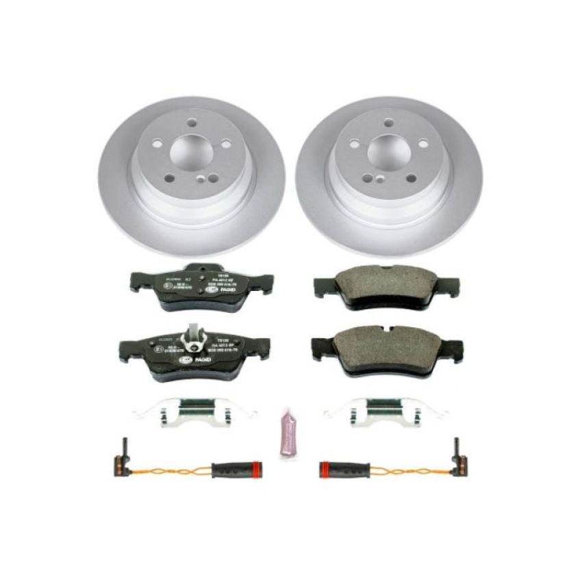 PowerStop ESK5320 Genuine Geomet Coated Rotors, ECE-R90 Brake Pads + Hardware Kit