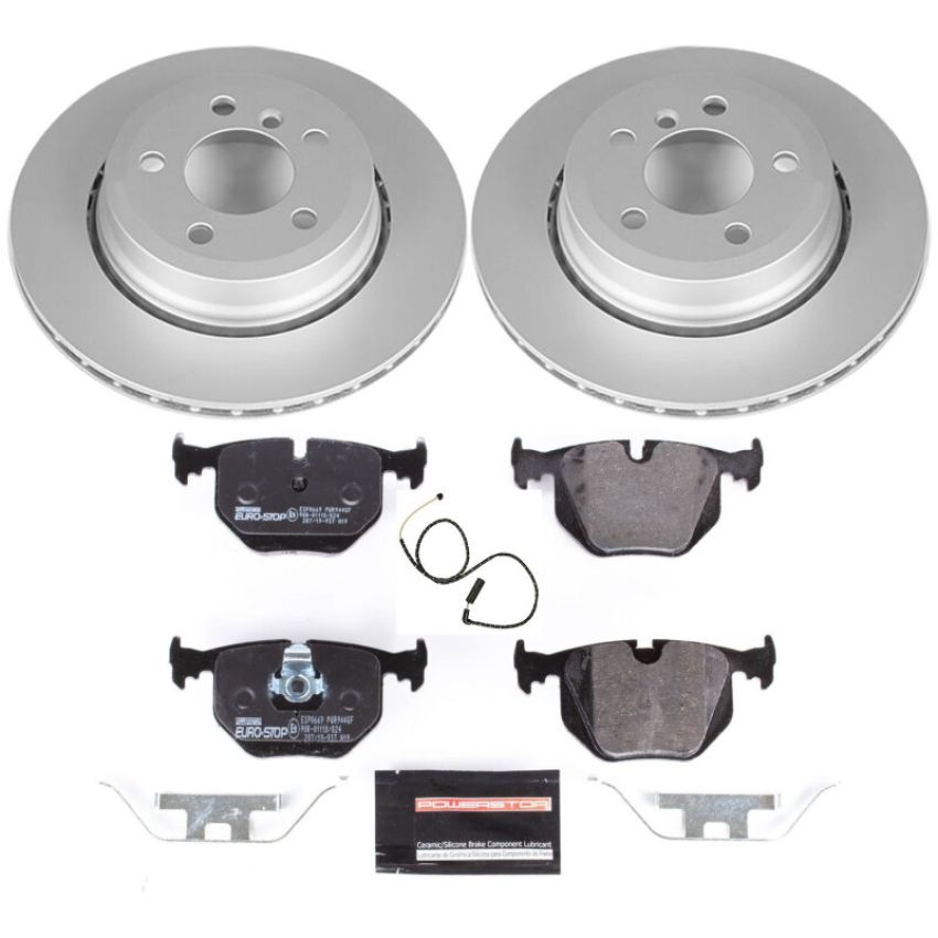 PowerStop ESK5738 Genuine Geomet Coated Rotors, ECE-R90 Brake Pads + Hardware Kit