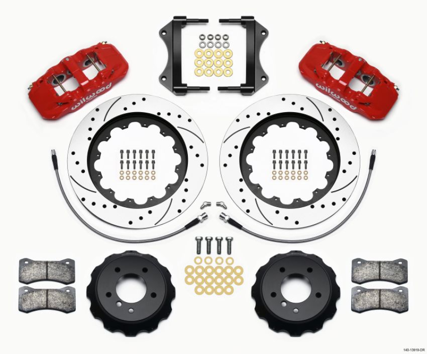 Wilwood 140-13919-DR AERO6 Front Hat Kit 15.00 Drilled Red 2007-2011 BMW E90 Series w/Lines