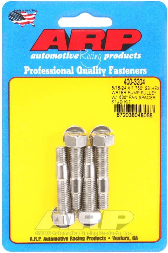 ARP 400-3204 5/16-24 X 1.750 SS Hex Water Pump Pulley w/ .500in Fan Spacer Stud Kit