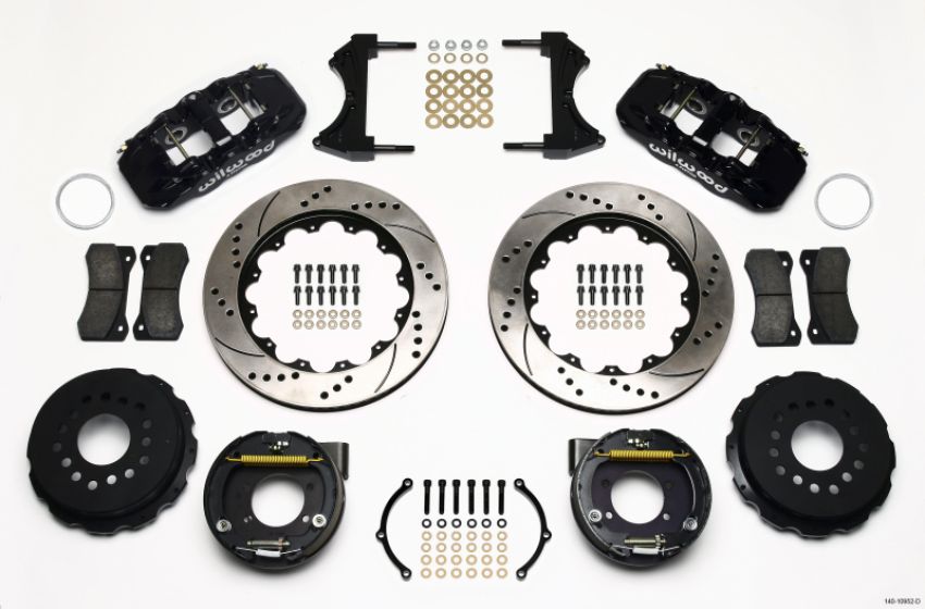 Wilwood 140-10952-D AERO4 Rear P-Brake Kit 14.00in Drilled Ford 8.8 w/2.5in Offset-5 Lug