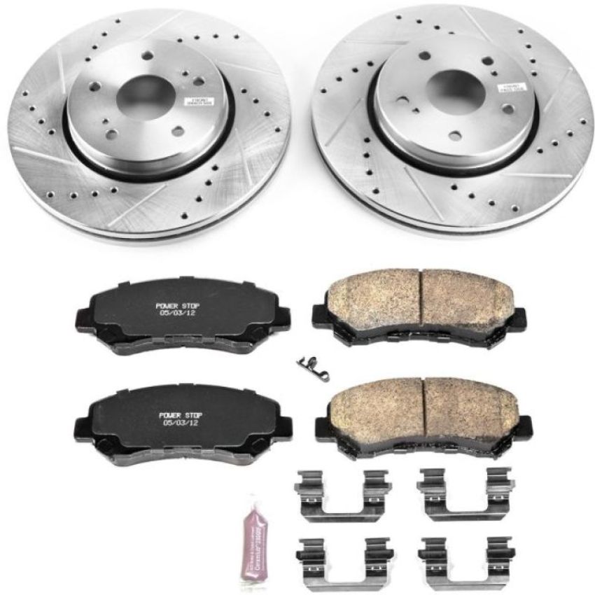 PowerStop K6102 Z23 Daily Driver Carbon-Fiber Ceramic Brake Pad and Drilled & Slotted Rotor Kit