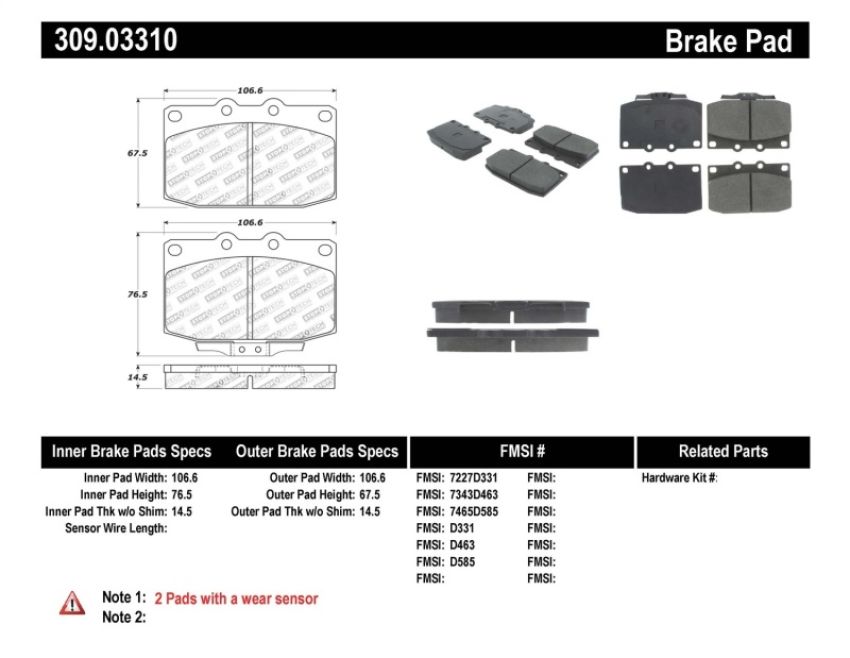 Stoptech 309.03310 Performance 89-95 Mazda RX7 Front Brake Pads