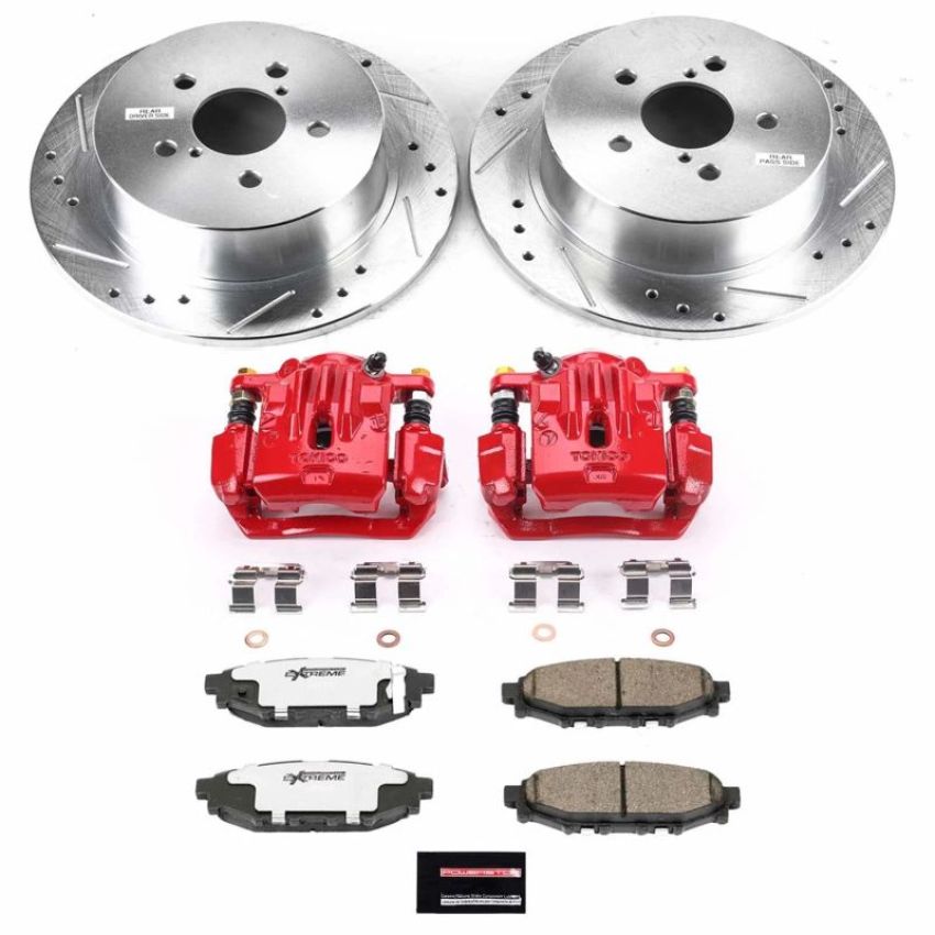 PowerStop KC4632A-26 Z26 Street Performance Ceramic Brake Pad, Drilled Slotted Rotor, and Caliper Kit