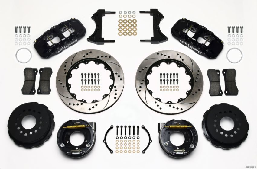Wilwood 140-10950-D AERO4 Rear P-Brake Kit 14.00in Drilled 2005-2014 Mustang