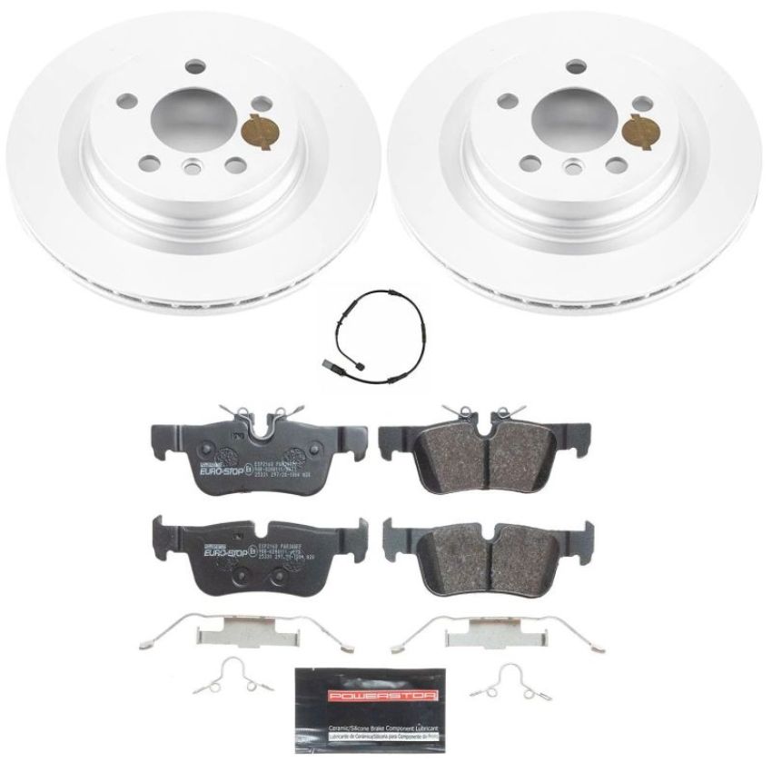 PowerStop ESK7899 Genuine Geomet Coated Rotors, ECE-R90 Brake Pads + Hardware Kit