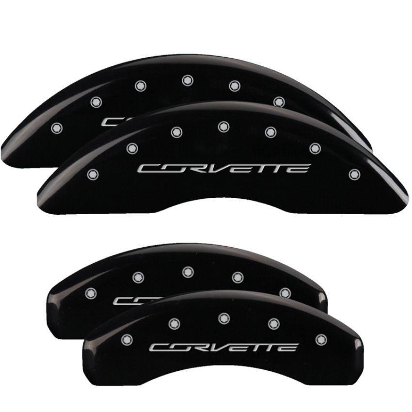 MGP 13084SCV7BK 4 Caliper Covers Engraved Front & Rear C7/Corvette Black finish silver ch