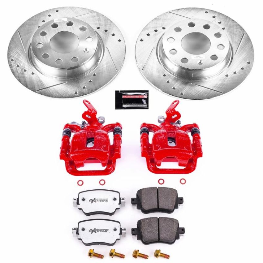 PowerStop KC7053-26 Z26 Street Performance Ceramic Brake Pad, Drilled Slotted Rotor, and Caliper Kit