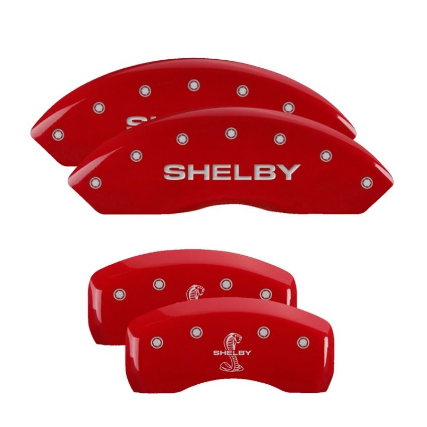MGP 10017SSBYRD 4 Caliper Covers Engraved Front Shelby Engraved Rear Tiffany Snake Red finish silver ch