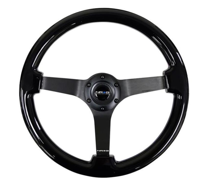 NRG RST-036BR-BK Reinforced Steering Wheel Classic Wood Grain (350mm / 3in. Deep) Matte Black Solid 3-Spoke