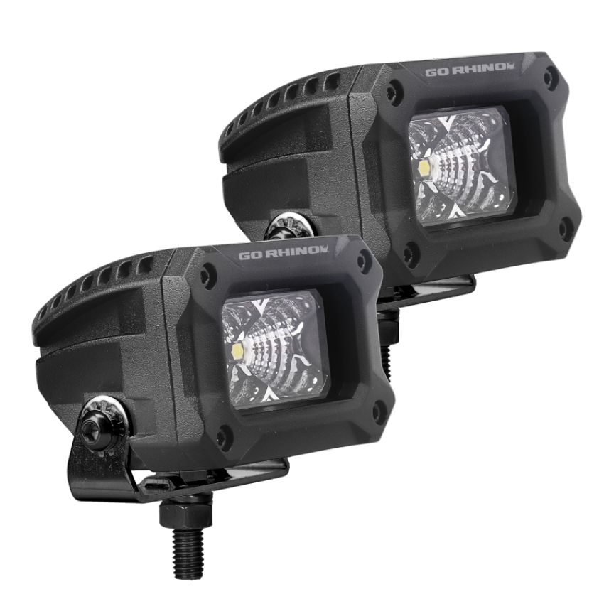 Go Rhino 751003023FBS Xplor Bright Series Rectangle LED Flood Light Kit (Surface/Thread Std Mnt) 3x2 - Blk (Pair)