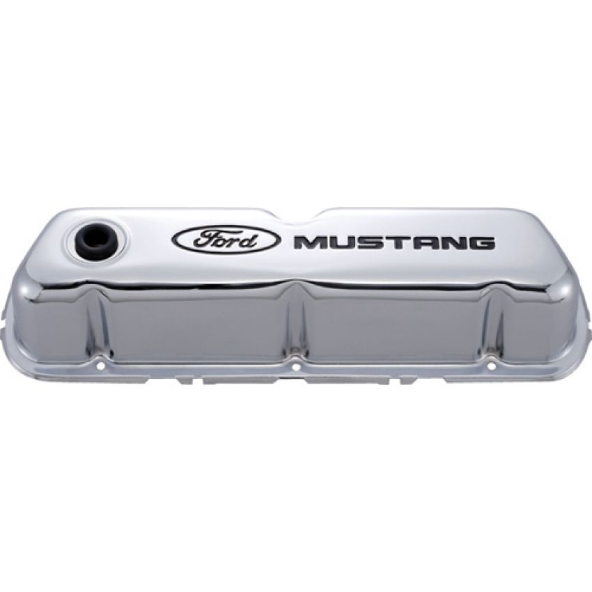 Ford Racing 302-100 Ford Mustang Logo Stamped Steel Chrome Valve Covers