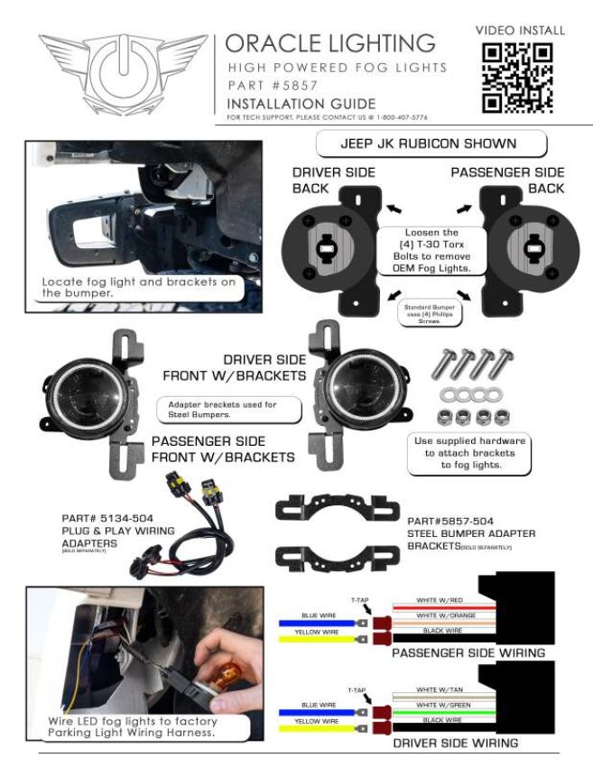 Oracle Lighting 5857-504 ORACLE Lighting LED Fog Light Adapter Brackets for Steel Bumper Wrangler