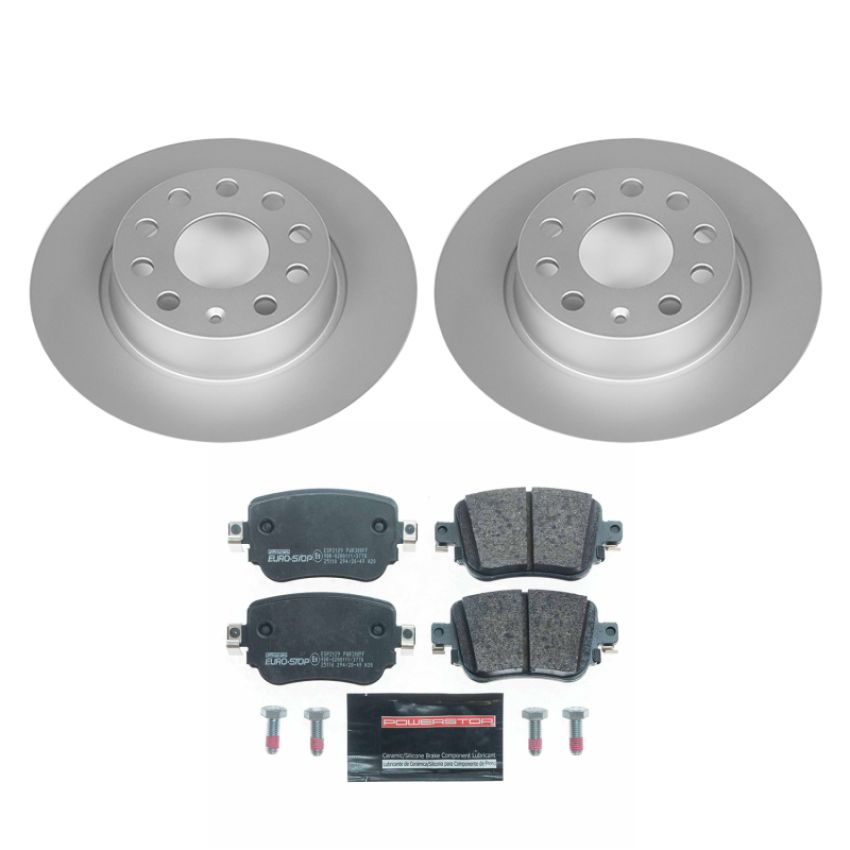 PowerStop ESK7053 Genuine Geomet Coated Rotors, ECE-R90 Brake Pads + Hardware Kit