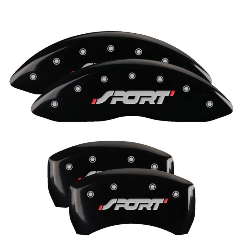 MGP 10229SSPOBK 4 Caliper Covers Engraved Front & Rear SPORT Black finish silver ch