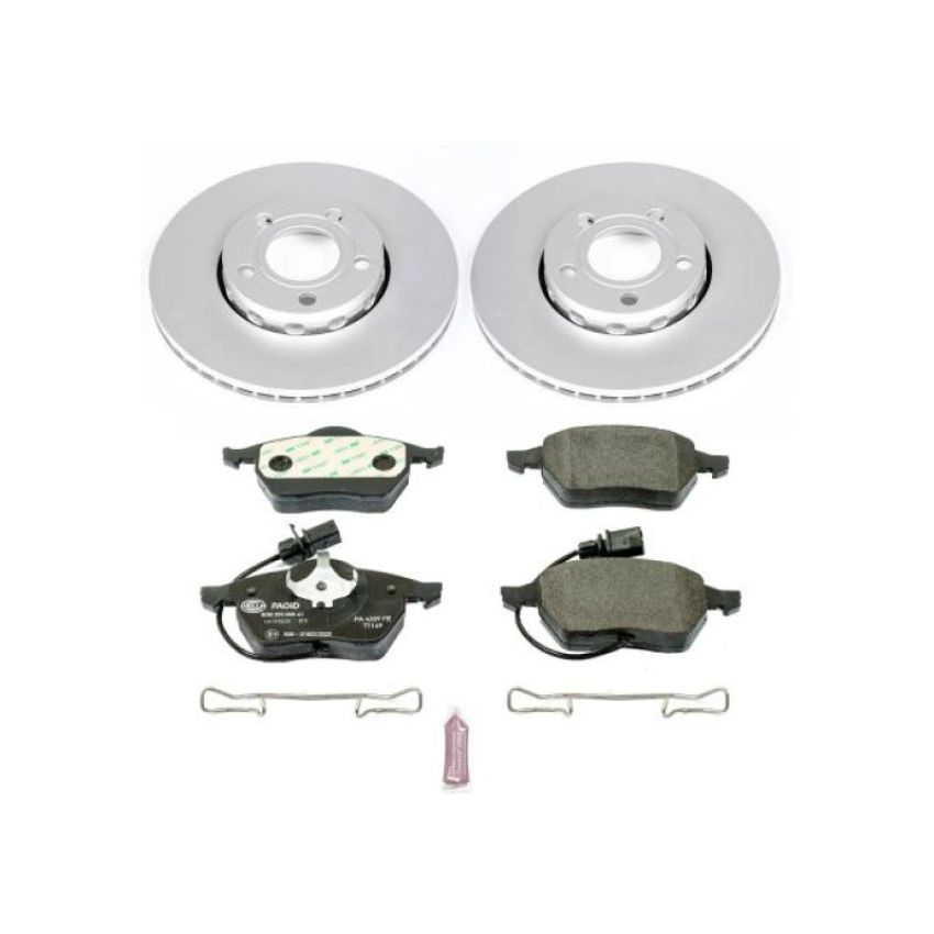PowerStop ESK528 Genuine Geomet Coated Rotors, ECE-R90 Brake Pads + Hardware Kit