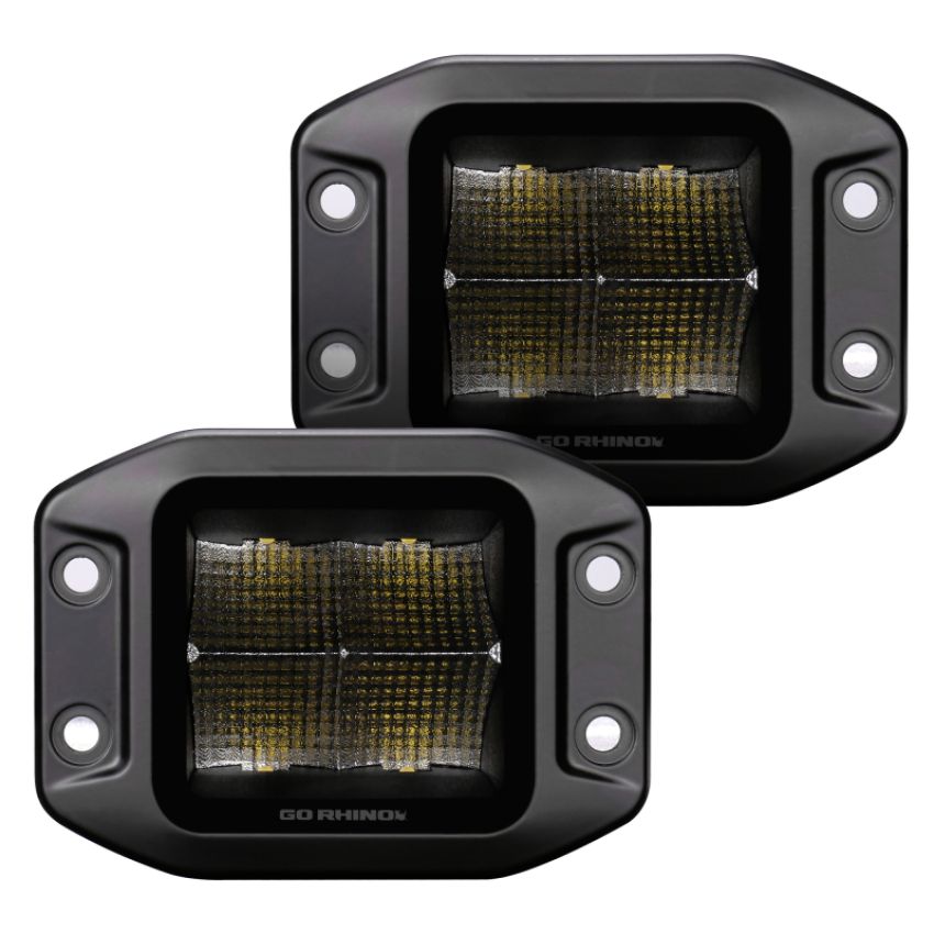 Go Rhino 750400321FCF Xplor Blackout Series Cube LED Flood Light Kit (Flush Mount) 3x3 - Blk (Pair)