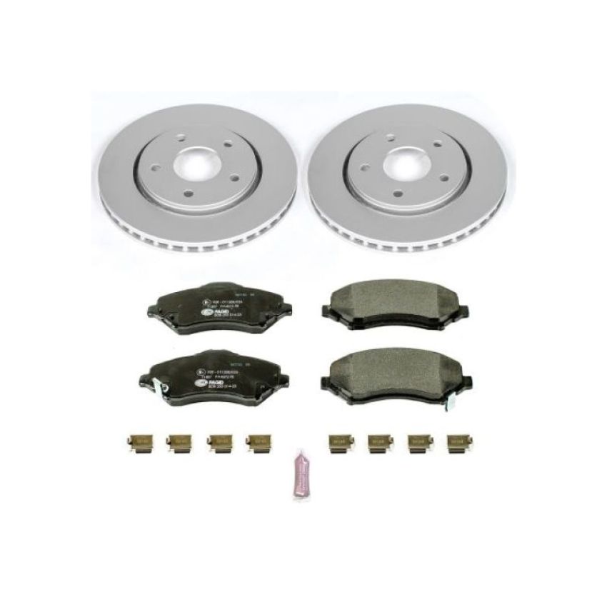 PowerStop ESK3118 Genuine Geomet Coated Rotors, ECE-R90 Brake Pads + Hardware Kit
