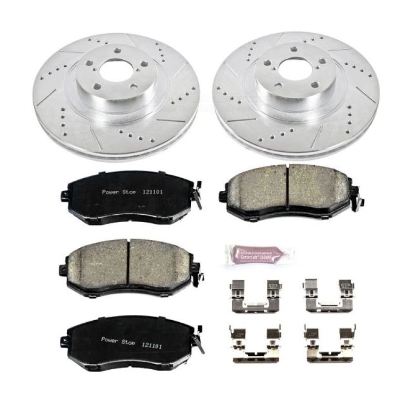 PowerStop K6082 Z23 Daily Driver Carbon-Fiber Ceramic Brake Pad and Drilled & Slotted Rotor Kit