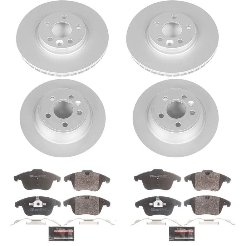 PowerStop ESK4700 Genuine Geomet Coated Rotors, ECE-R90 Brake Pads + Hardware Kit