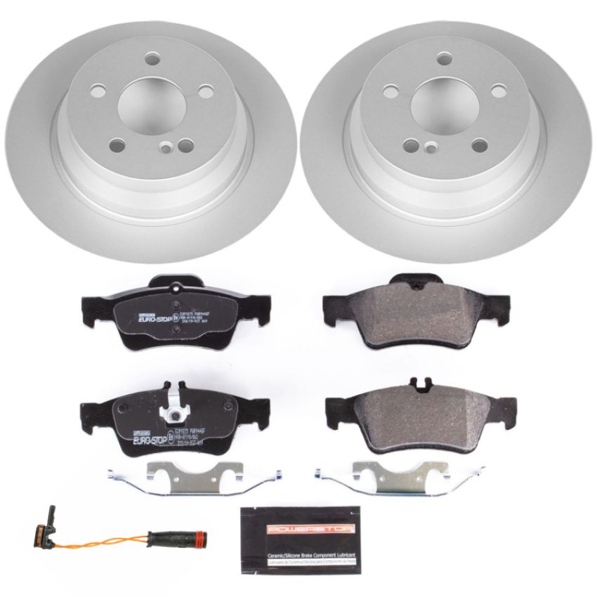 PowerStop ESK7745 Genuine Geomet Coated Rotors, ECE-R90 Brake Pads + Hardware Kit