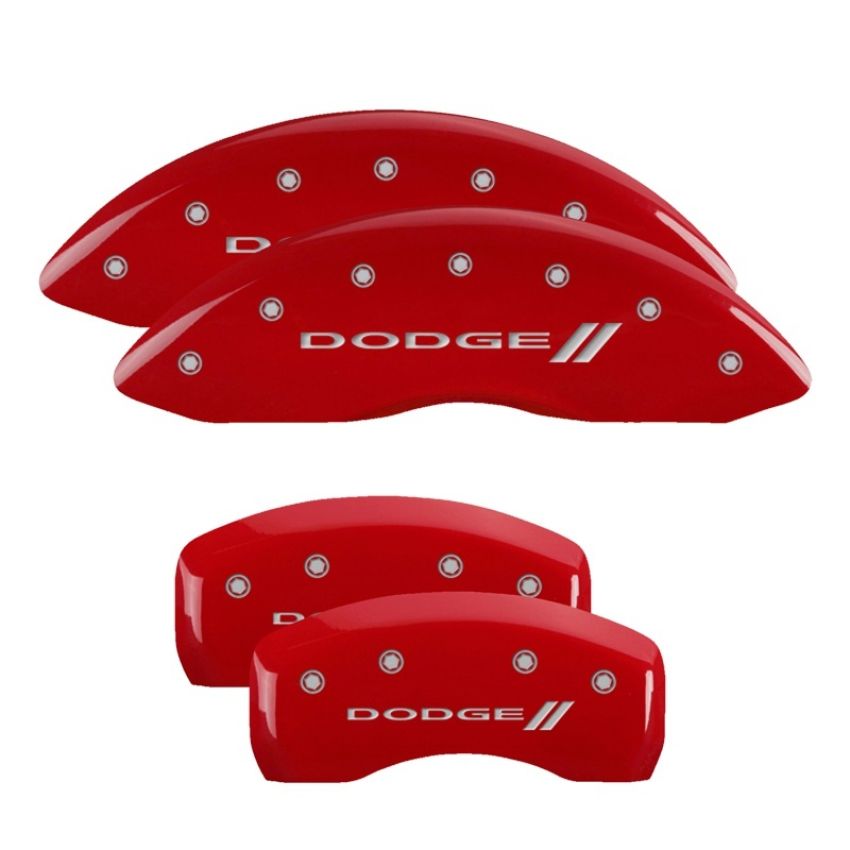 MGP 12192SDD3RD 4 Caliper Covers Engraved Front & Rear With stripes/Dodge Red finish silver ch