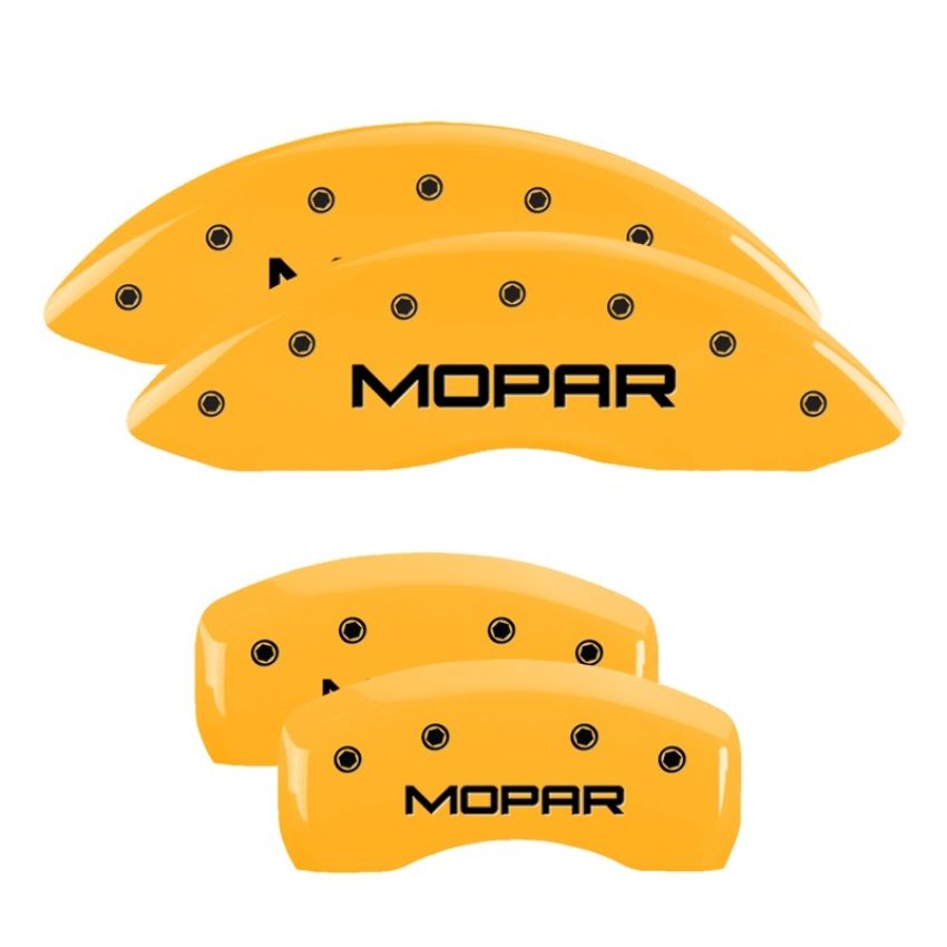 MGP 32003SMOPYL 4 Caliper Covers Engraved Front & Rear MOPAR Yellow finish black ch