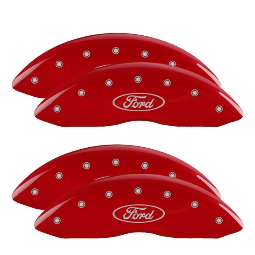 MGP 10120SFRDRD 4 Caliper Covers Engraved Front & Rear Oval logo/Ford Red finish silver ch