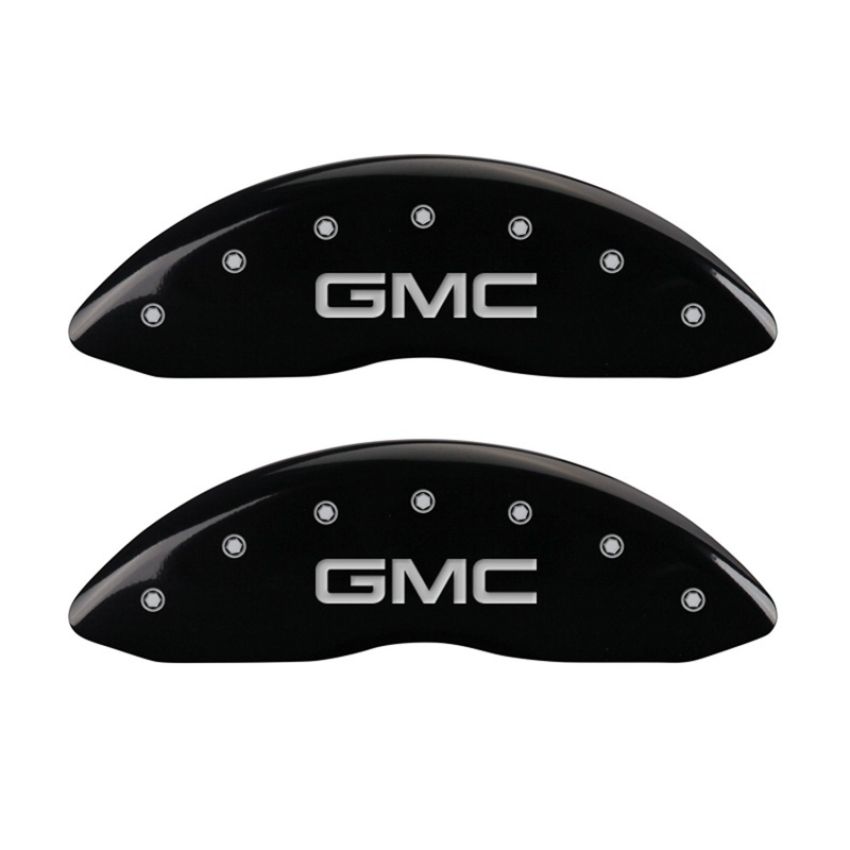 MGP 34207FGMCBK Front set 2 Caliper Covers Engraved Front GMC Black finish silver ch