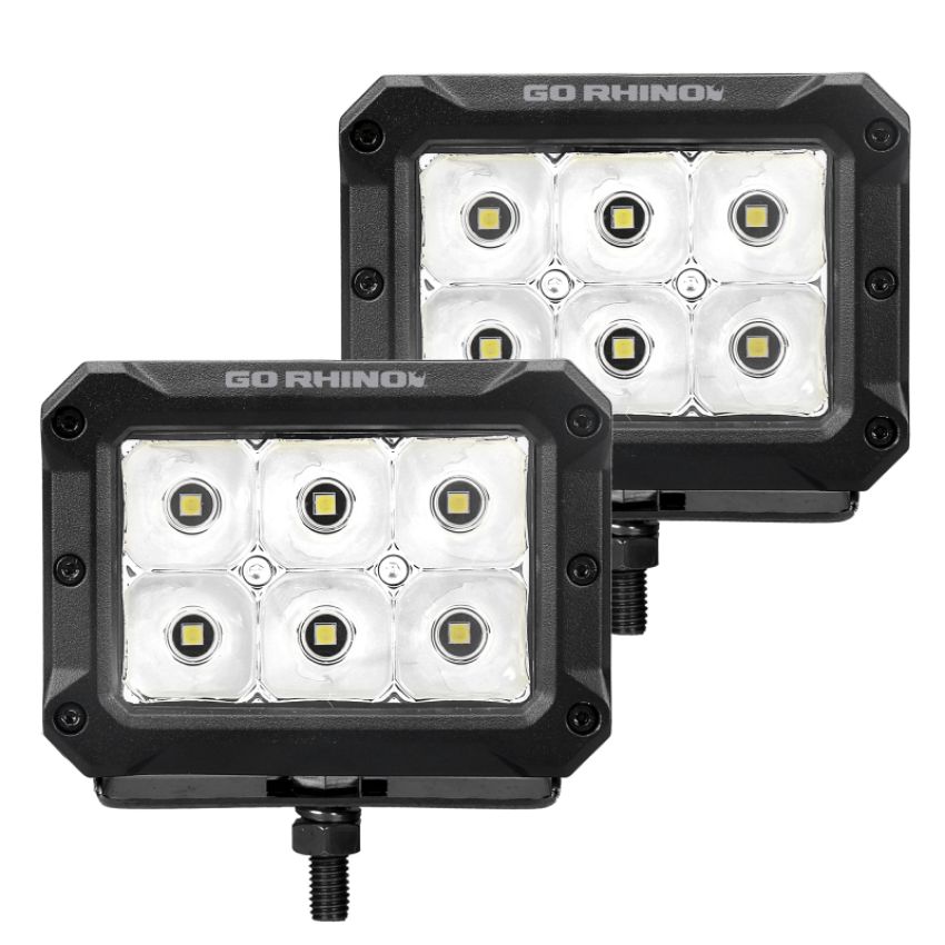 Go Rhino 753003023SBS Xplor Bright Series Rectangle LED Spot Light Kit (Surface/Thread Stud Mnt) 4x3 - Blk (Pair)