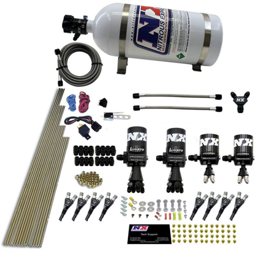 Nitrous Express 90506-10 8 CYL SHARK DIRECT PORT, 4 SOLENOIDS, WITH 10LB BOTTLE (200-600HP JETTING)
