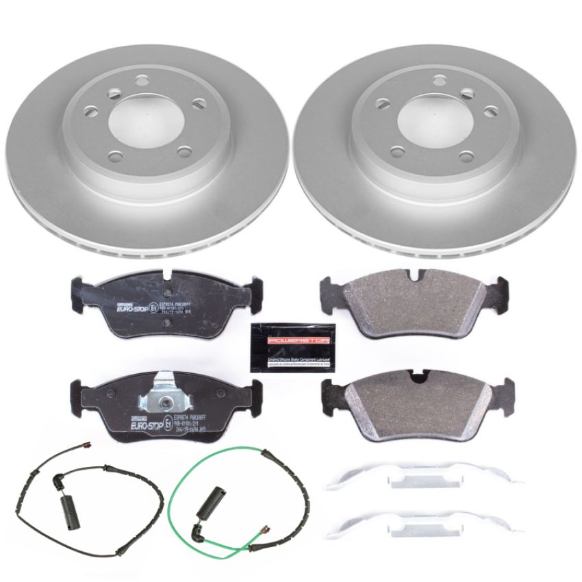 PowerStop ESK868 Genuine Geomet Coated Rotors, ECE-R90 Brake Pads + Hardware Kit