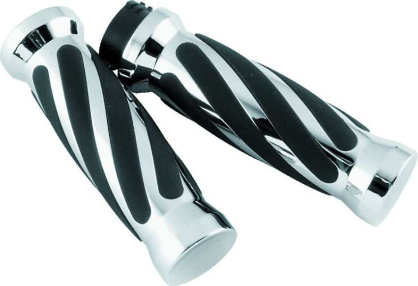 Bikers Choice 498415 81-17 XL & Big Twin Dual Cable Chrome & Black Twisted Grips Pr